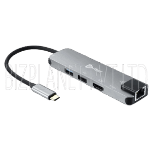Enter E-C5H USB-C Hub – 5-in-1: 52 W PD Charging, 4K HDMI, USB 3.0 & 2.0, Fast Ethernet, Sleek Aluminum Build